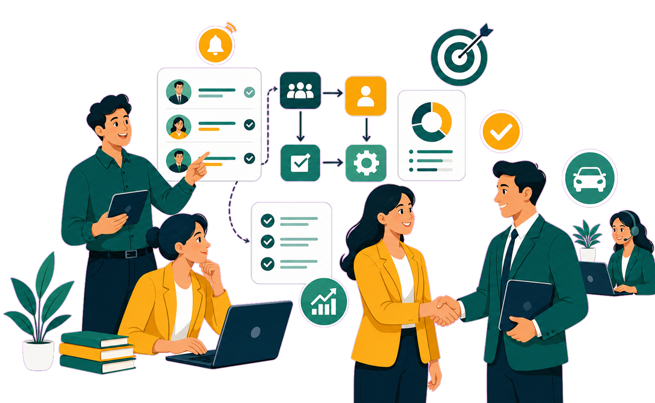 RollPay task management workflow and customer success illustration